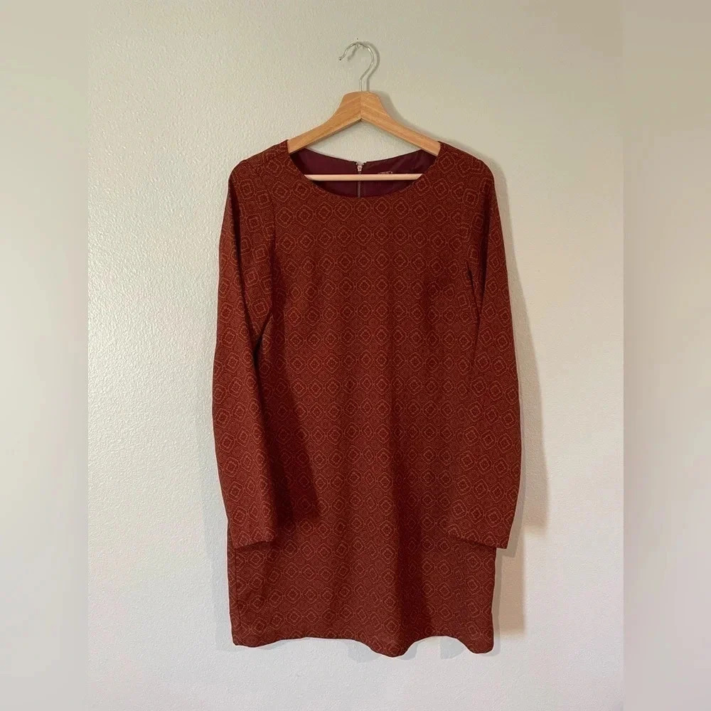 Prana Long Sleeve Rust Geometric Pattern Lined Mini Dress Size S
